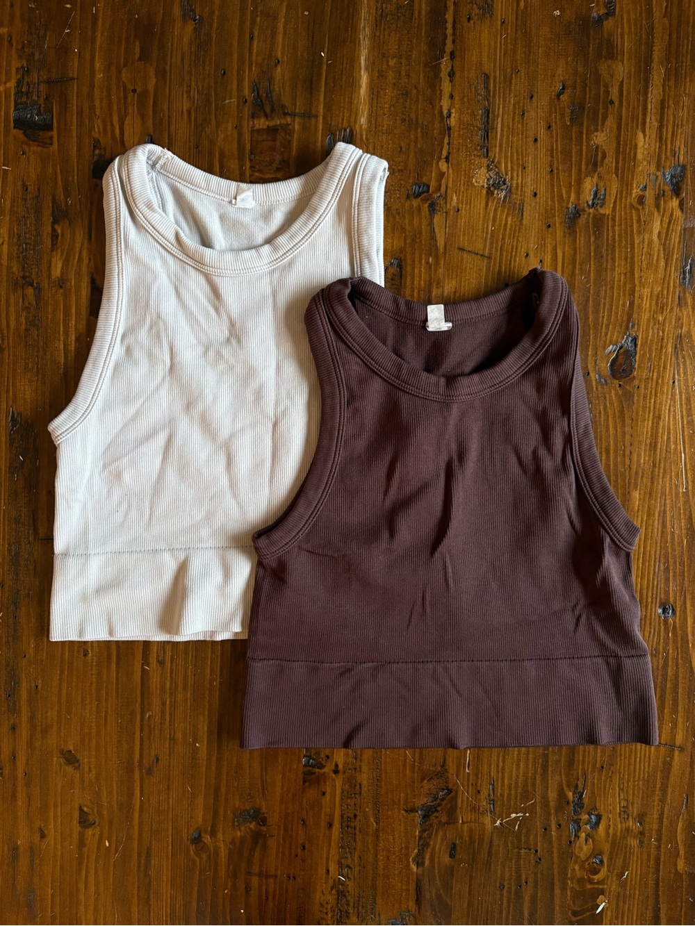 Yogalicious Ribbed Tank Crop Top in Cream and Brown